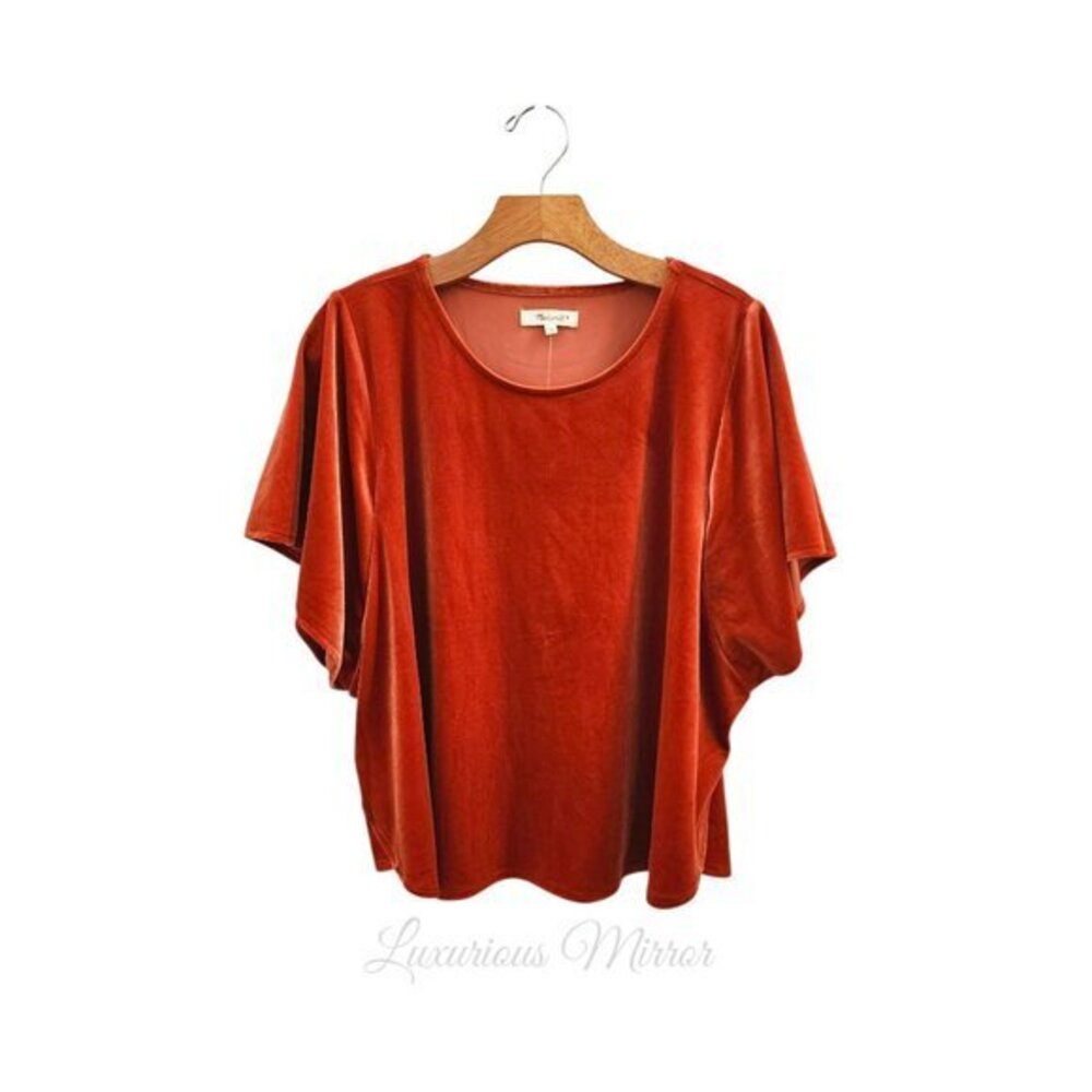 Madewell Womens Velvet Butterfly Crew Neck Short Sleeve Oversized Orange Top NEW